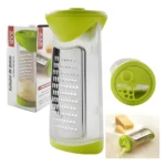 Rallador de queso manual con contenedor y tapa verde, ideal para rallar y servir fácilmente.