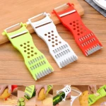 Set de 3 rebanadores de verdura 5 en 1, rojo, blanco y verde, con cuchillas inoxidables para cocina.