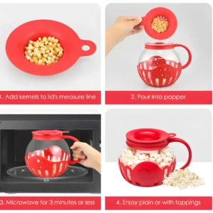 Recipiente para crispetas en horno microondas, listo para usar y disfrutar.