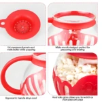 Recipiente de vidrio para crispetas en horno con tapa medidora y mango ergonómico.