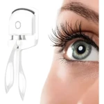 Rizador de pestañas eléctrico blanco para rizar y dar volumen a las pestañas naturalmente.