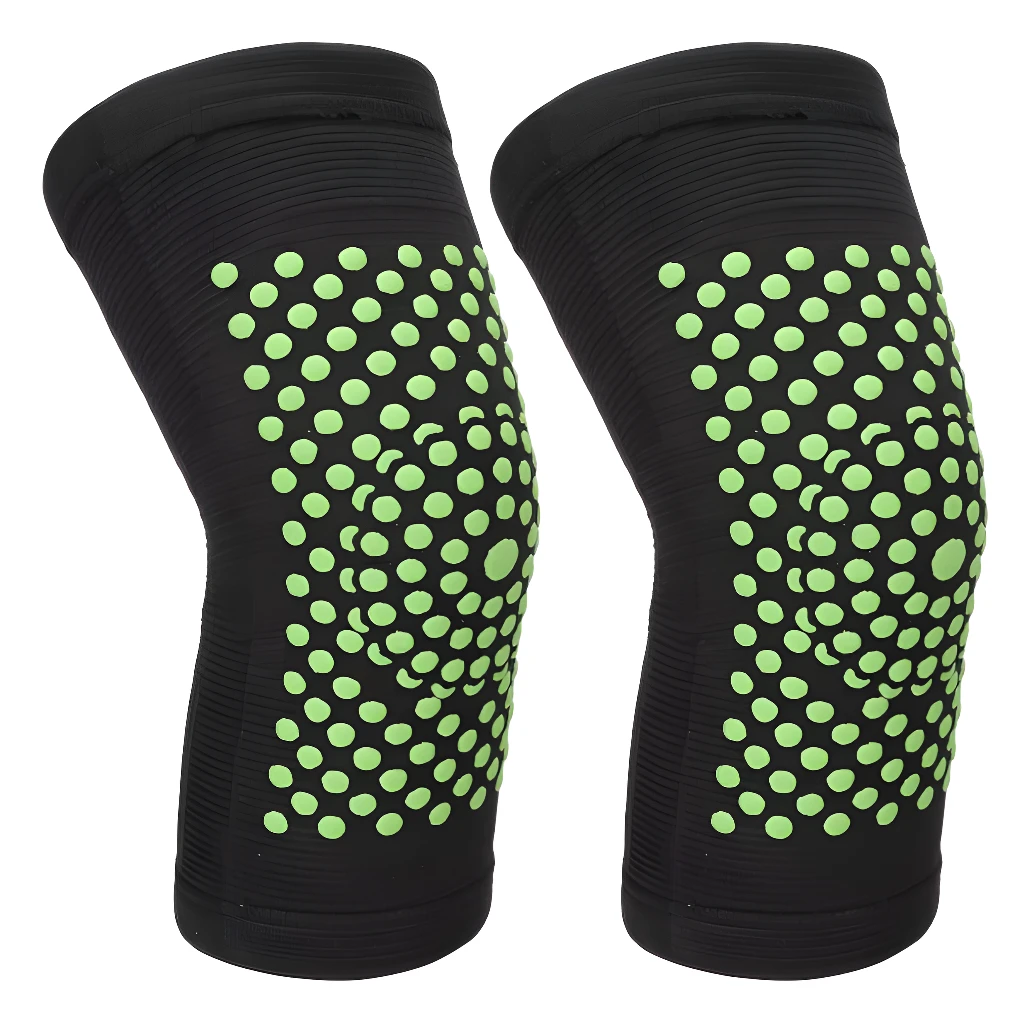 Rodilleras elásticas Duo con puntos de agarre verdes, soporte deportivo.