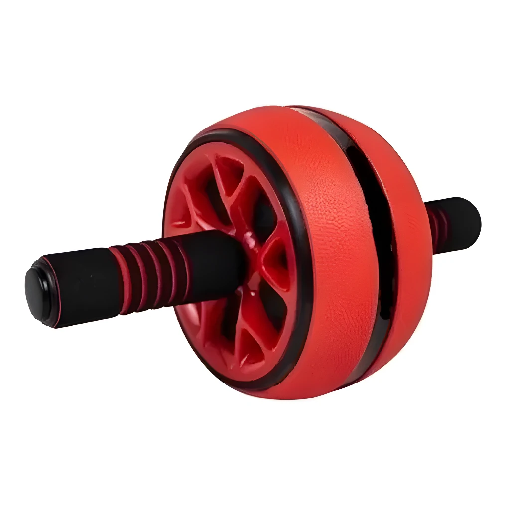 Rueda abdominal Fitne para ejercicio en casa con mangos ergonómicos y diseño en rojo.