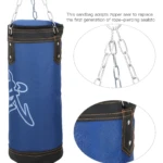 Saco de boxeo azul Sport de 60cm con cadena de sujeción de metal, cierre de cremallera.