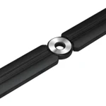 Salva mantel negro plegable con centro metálico brillante, accesorio de mesa.