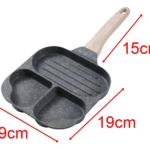 Sartén antiadherente de 19cm con 3 compartimentos y mango de 15cm.