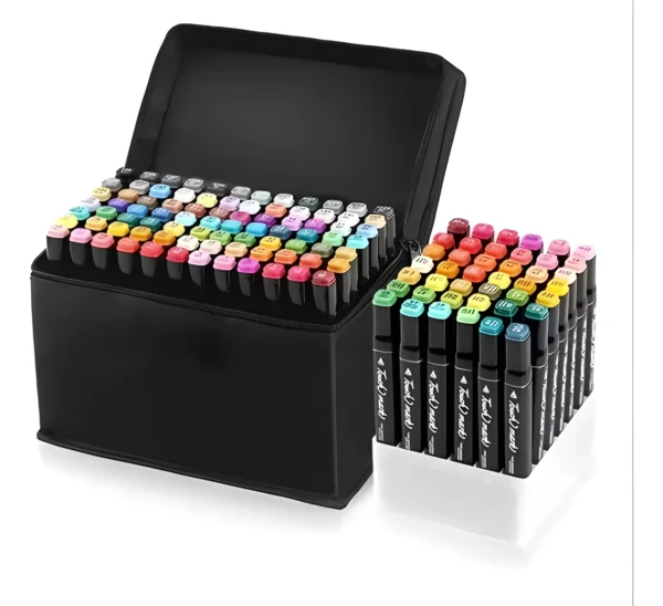 Set de marcadores Touch Mark doble punta, 60 piezas, colores surtidos en estuche negro