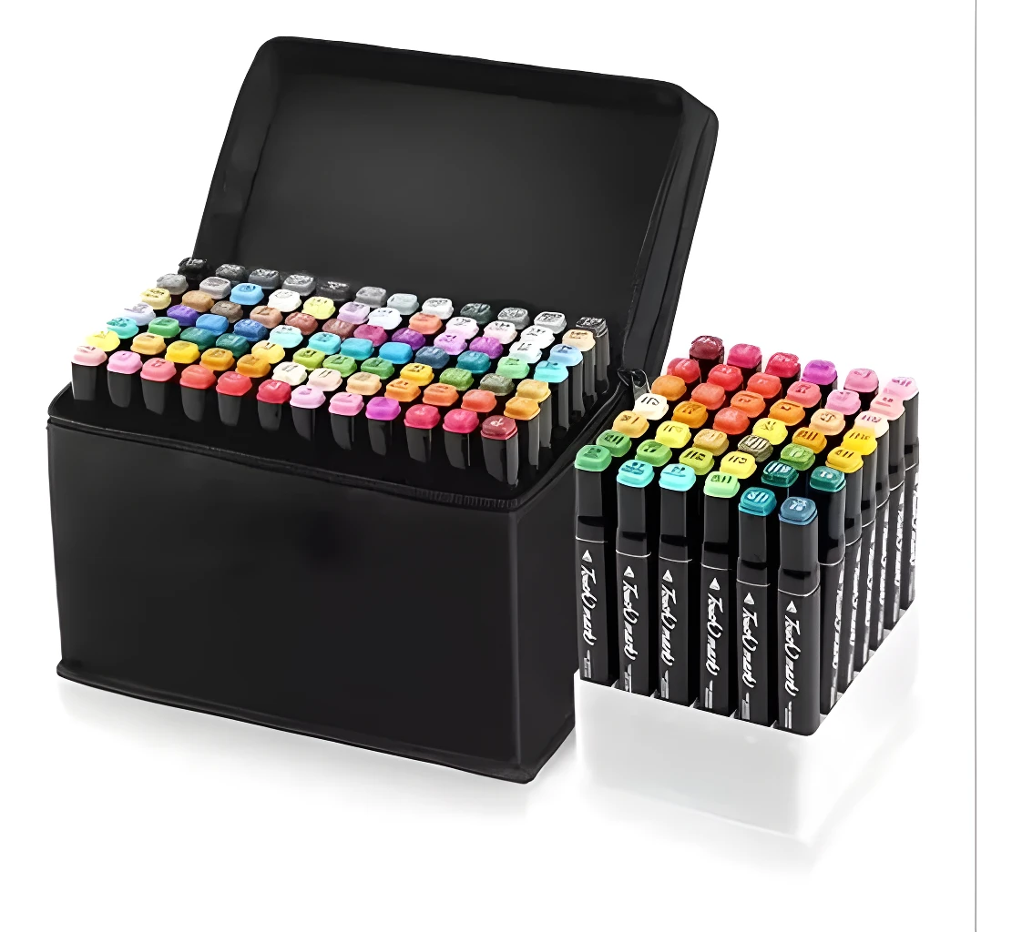 Set de marcadores Touch Mark doble punta, 60 piezas, colores surtidos en estuche negro