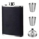 Set licorera de acero inoxidable 8 oz negra con 2 copas y embudo.