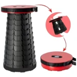 Silla plegable redonda negra y roja ajustable, taburete portátil para exteriores.