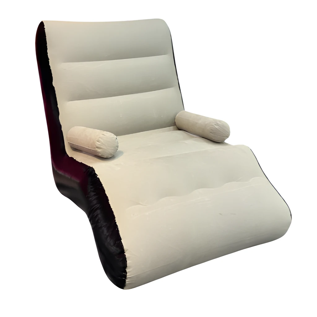 Sofá inflable reclinable color beige con reposapiés y apoya brazos, ideal para sala.