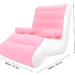 Sofá inflable rosa y blanco con reposapiés, mide 140cm de largo.