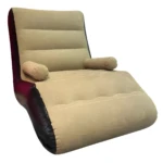 Sofá inflable reposapiés beige y negro para descanso, ideal para sala o habitación.