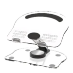 Soporte 360° para tablet o celular KF-Z11, diseño transparente, base giratoria y soporte ajustable.