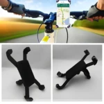 Soporte universal para celular GPS en bicicleta con vista frontal y de producto.
