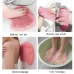 Tapetes de baño de silicona rosa con ventosas antideslizantes, ideales para ducha y masaje de pies.