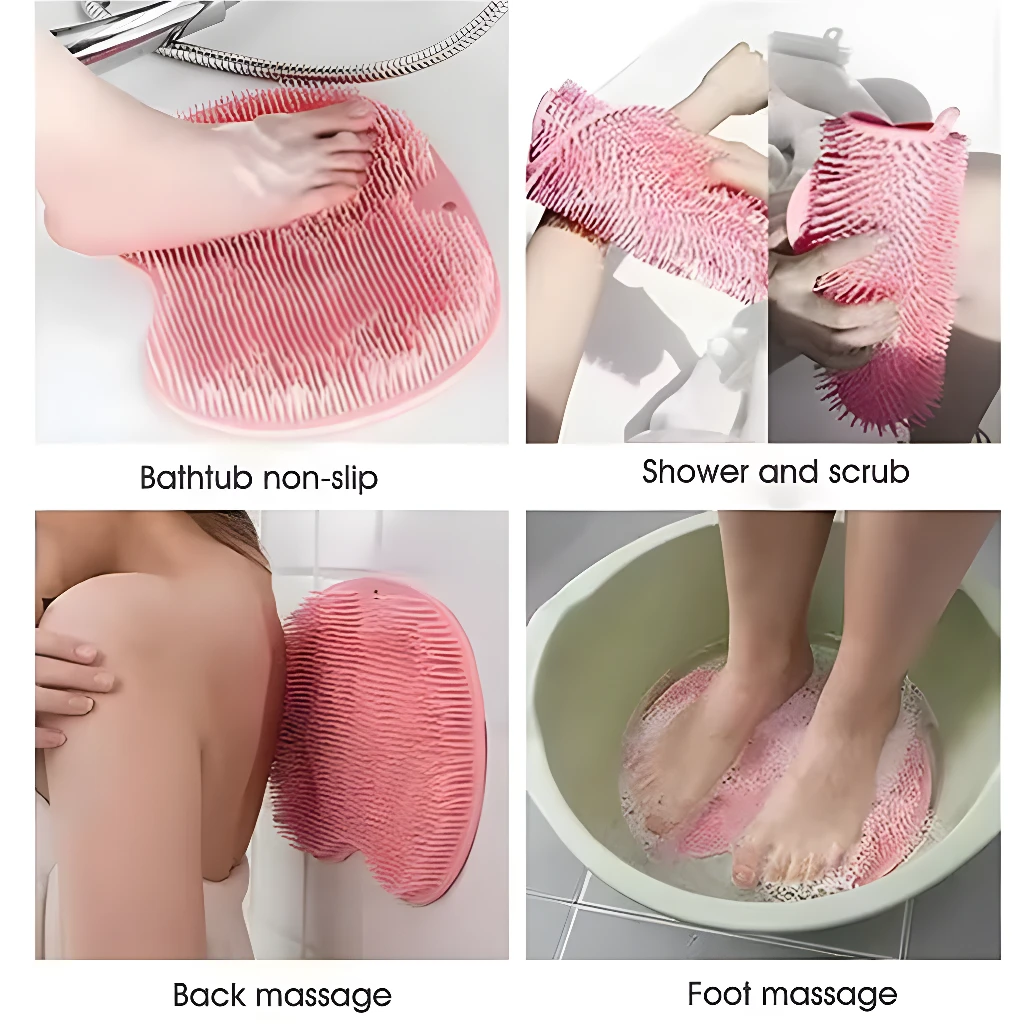 Tapetes de baño de silicona rosa con ventosas antideslizantes, ideales para ducha y masaje de pies.