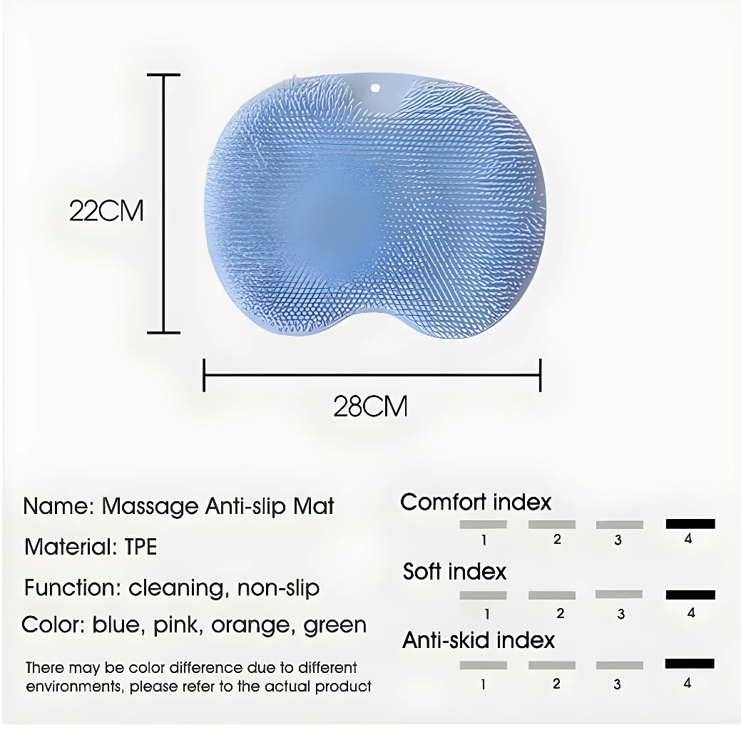 Tapete de baño antideslizante con ventosas, azul, 28x22 cm.