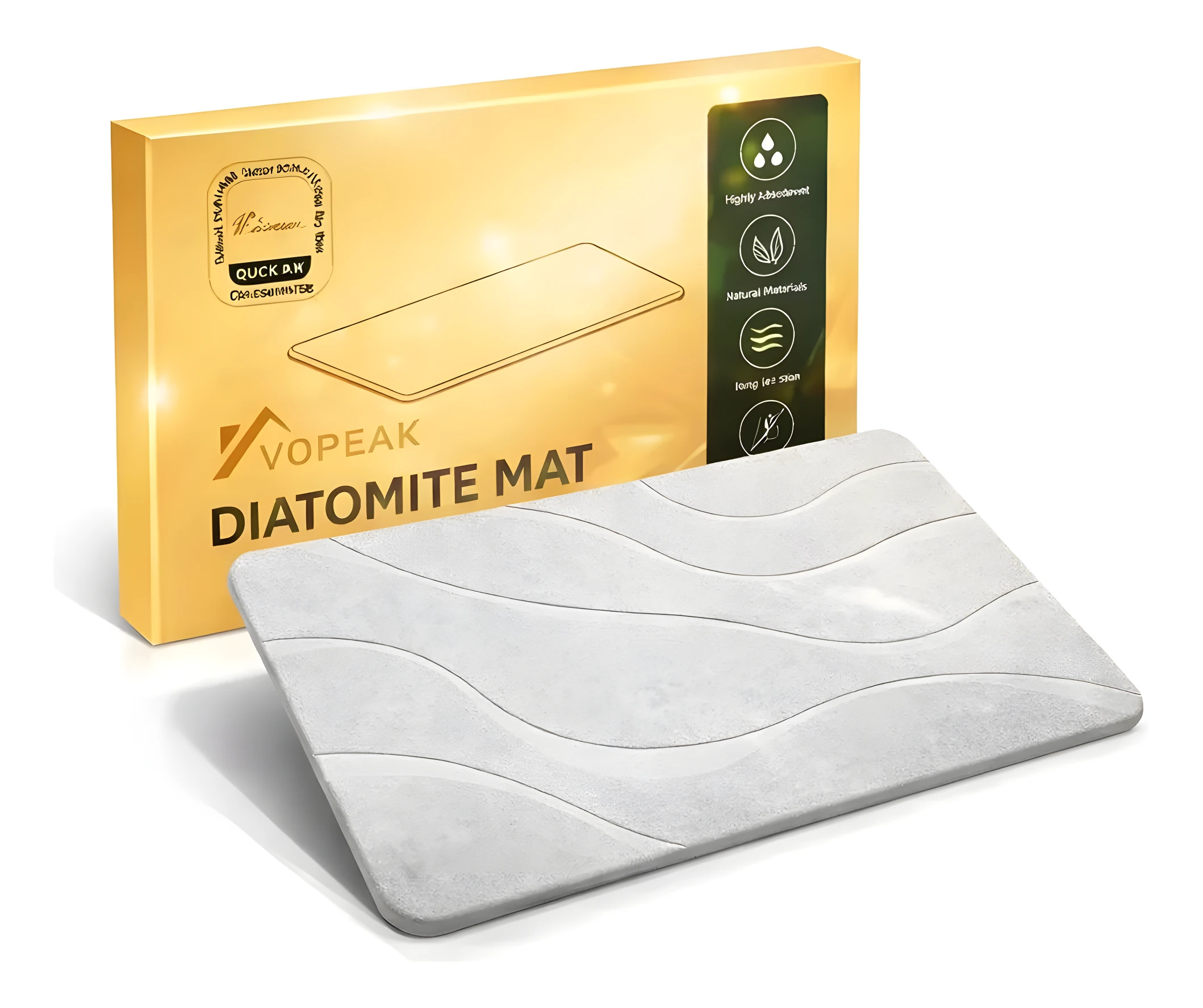 Tapete de tierra de diatomeas blanco con diseño ondulado, secado rápido para ducha y cocina.