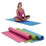 Tapete de yoga rosa y verde para ejercicio en gimnasio, apto para pilates.