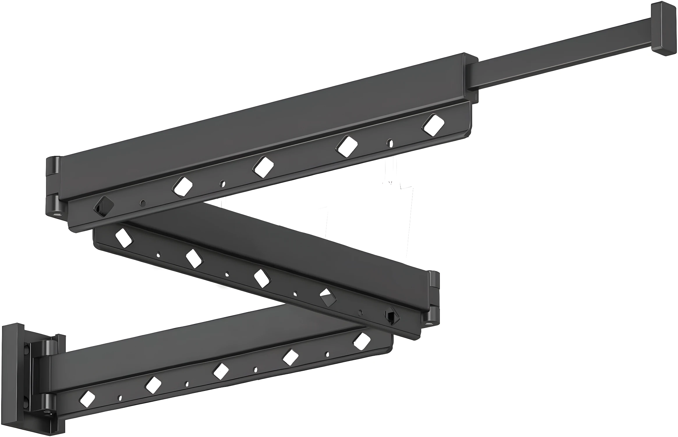 Tendedero plegable de pared negro, diseño zig-zag moderno para exteriores.