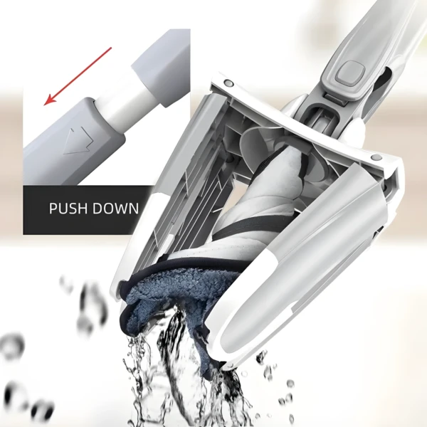 Trapeador Mágico 10183 con escurridor giratorio y sistema push down para secar la mopa.