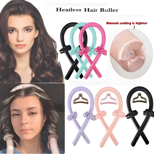 Tubo rizador de cabello sin calor en varios colores, ideal para crear ondas naturales sin dañar tu pelo.