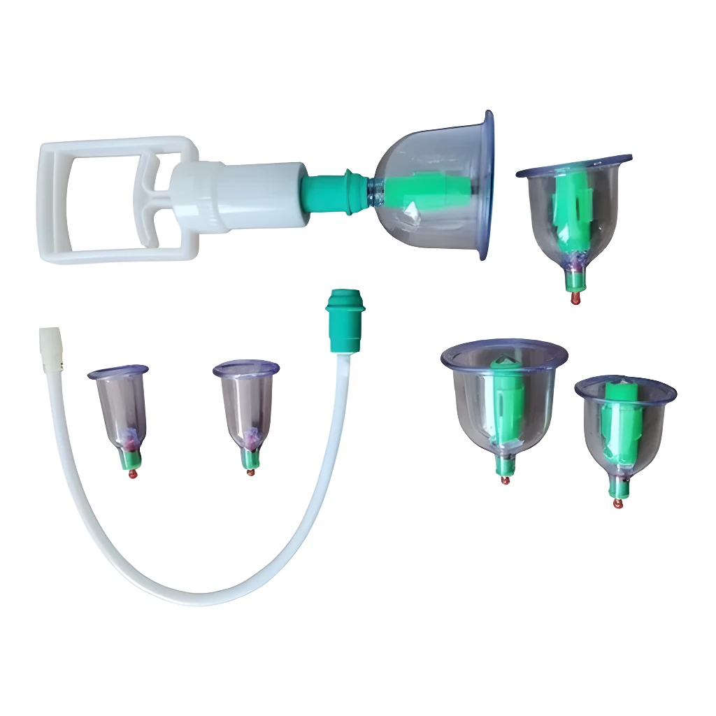 Kit de terapia de vacío X6 con ventosas de diferentes tamaños y bomba de succión.