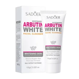 Caja y tubo de limpiador facial Sadoer Arbutin White con Nicotinamida para piel blanca, 100g.