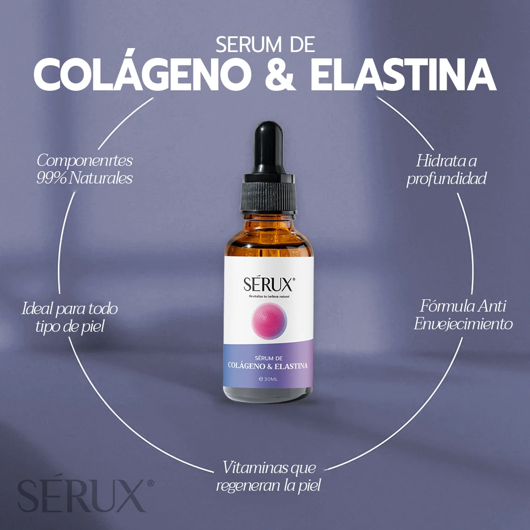 Serum Sérux Colágeno y Elastina: 99% naturales, hidrata, ideal para todo tipo de piel, fórmula antienvejecimiento, vitaminas regeneradoras.