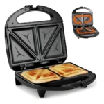 Sanduchera eléctrica doble para preparar dos sándwiches dorados y calientes simultáneamente.