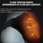 Hombrera térmica ajustable con calor infrarrojo para aliviar dolor de hombro y desgarro muscular.
