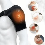 Hombrera térmica ajustable negra con calefacción y símbolo de encendido. Alivio de dolor de hombro.