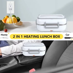 Lonchera eléctrica premium blanca y gris, para casa o carro, calienta tu comida.