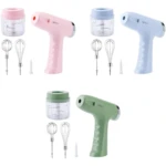 Mini batidora picador eléctrico inalámbrico disponible en rosa, azul y verde, incluye batidores y picador.