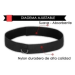 Diadema ajustable de nylon negro suave absorbente para entrenamiento.