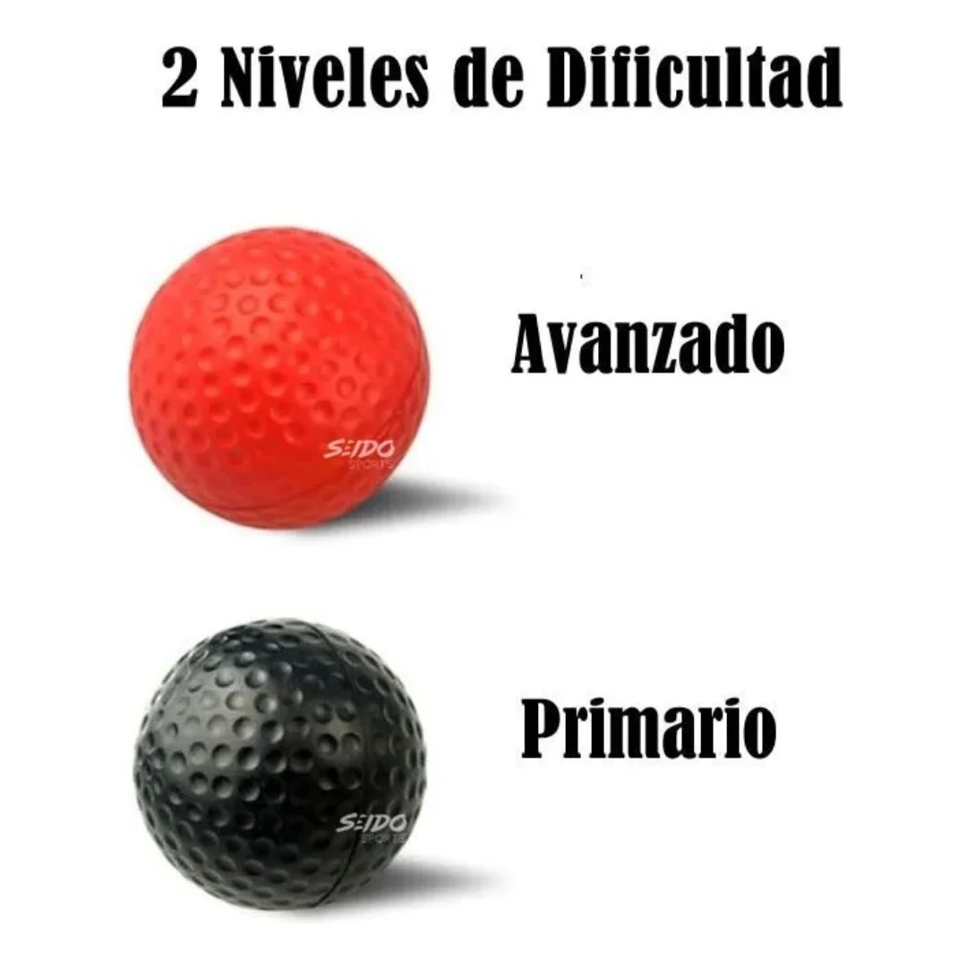 Bolas de entrenamiento de boxeo Seido, una roja avanzada y una negra primaria, con textura de hoyuelos.