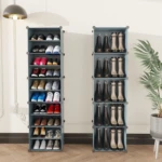 Zapatero organizador de 10 niveles con pares de zapatos y botas, ideal para el hogar.