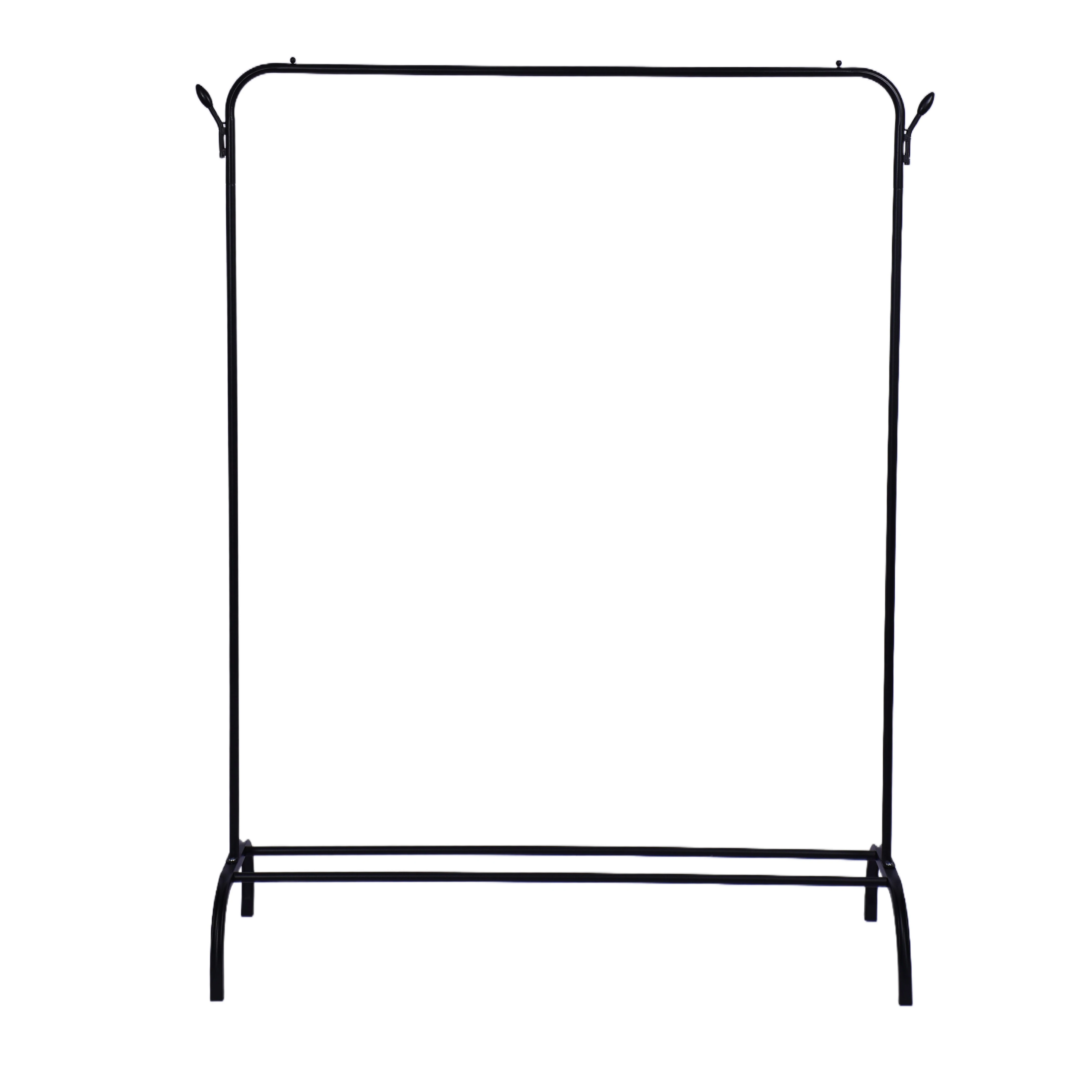 Perchero minimal negro metálico de pie, diseño sencillo y funcional para colgar ropa.