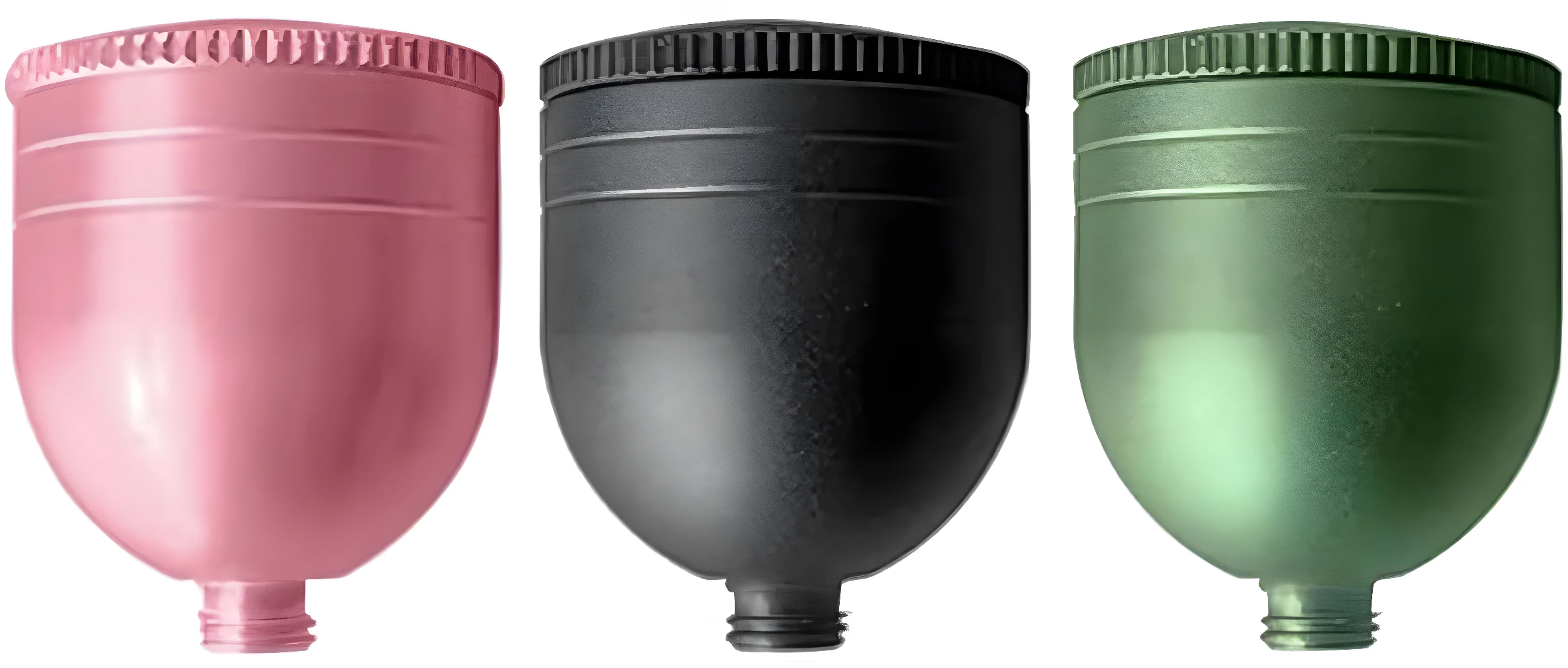 Aerógrafo portátil profesional en colores rosa, negro y verde metalizado.