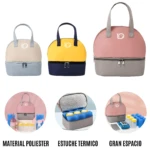 Bolsos nevera para leche materna: beige/gris, amarillo/azul, rosa/gris. Compartimento térmico y gran espacio.