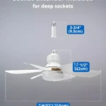 Bombillo ventilador blanco con extensión incluida, mide 20.5cm de diámetro.