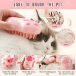 Cepillo para mascota rosa con vapor, ideal para cepillar y limpiar el pelaje de gatos.