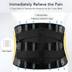 Faja ortopédica negra para columna vertebral con 6 soportes: 2 de resorte y 4 de memoria-aluminio.