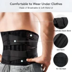 Faja ortopédica para columna con bandas elásticas, tejido suave y malla transpirable, cómoda para usar bajo la ropa.