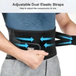 Faja ortopédica negra de neopreno con correas elásticas ajustables para soporte lumbar.