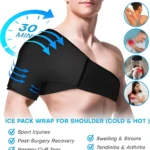 Hombrera negra ajustable para alivio de dolor en el hombro, ideal para lesiones deportivas y recuperación post-quirúrgica.