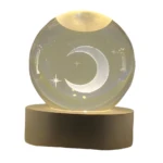 Lámpara de escritorio 3D de cristal con luna y estrellas, luz nocturna.