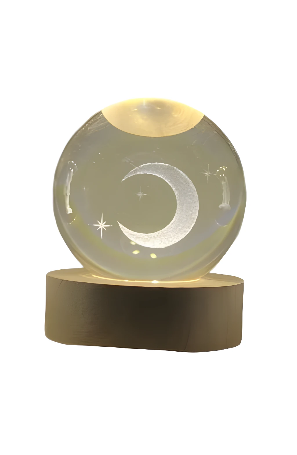 Lámpara de escritorio 3D de cristal con luna y estrellas, luz nocturna.
