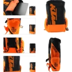 Maleta KTM negra y naranja, estilo deportivo, con compartimento y logo grande.